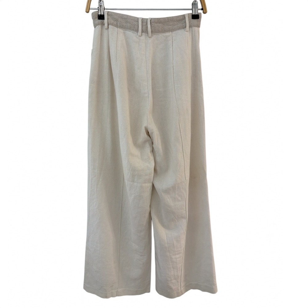 MESHKI Cream Linen Blend Wide Leg High Waist Pintuck Trousers Pants Small